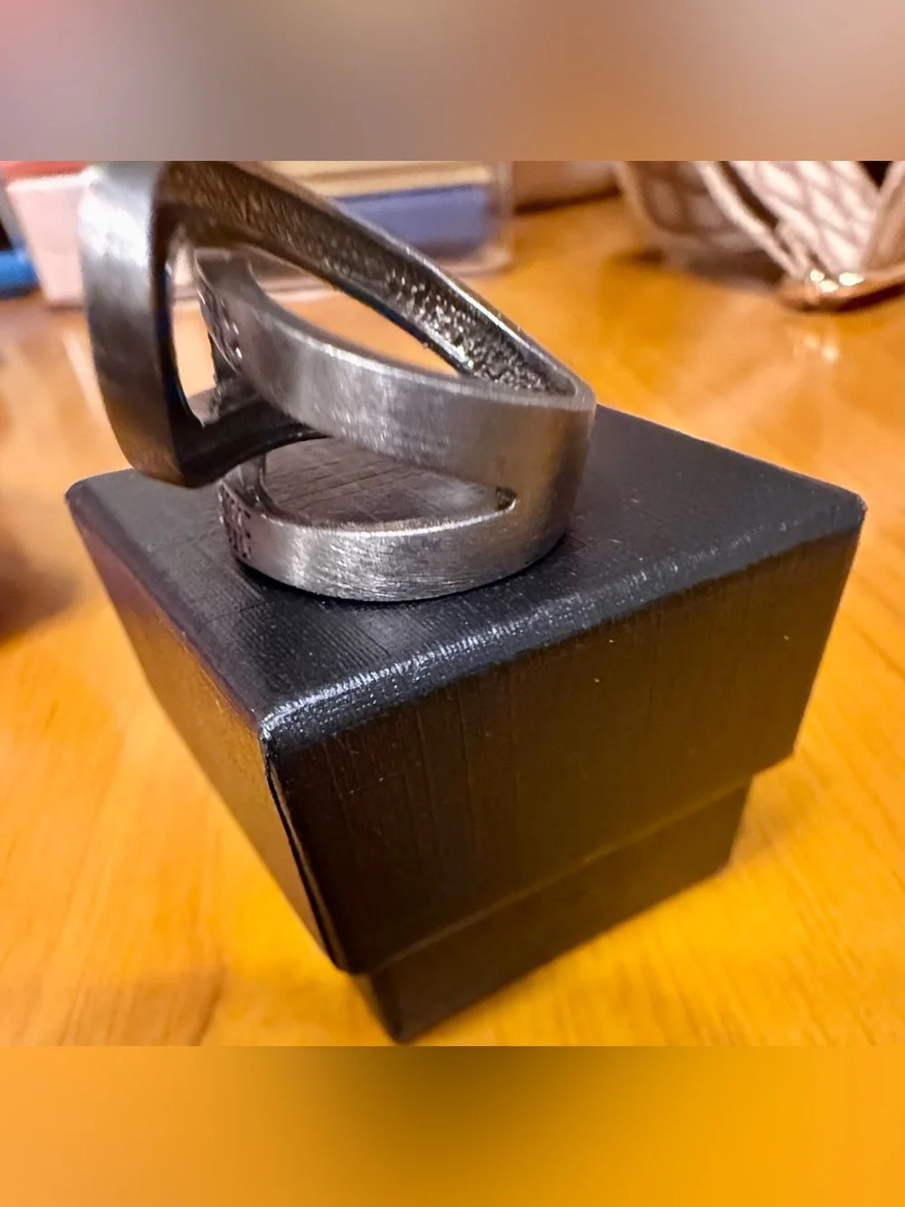 QVC Vicenza Italy Gunmetal Interlocking Crystal Ring, Sterling Silver, size 7